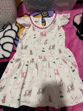 Mud Pie White Dress with Pink and Green Golf Print